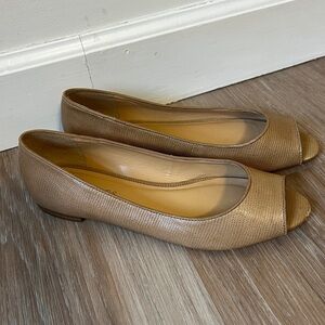 Talbots Peep Toe Tan Snake Embossed Leather Flats Size 9.5